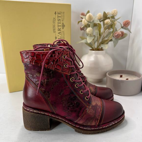 L'Artiste by Spring Step Fallinluv Leather Boot Bordeaux Multi Women 5.5-6 NWB - Picture 1 of 11